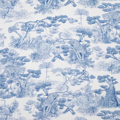 Toile de jouy Animalia bleu Thevenon