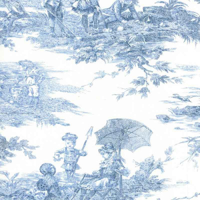 Toile de Jouy Histoire d'Eau bleu Thevenon 280 cm