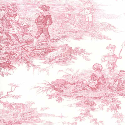 Toile de Jouy Histoire d'Eau bordeaux rose Thevenon 280 cm