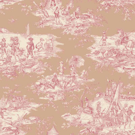 Toile de Jouy Histoire d'Eau rose Thevenon 280 cm