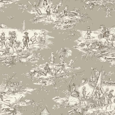 Toile de Jouy Histoire d'Eau sépia lin Thevenon 280 cm