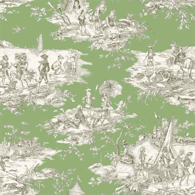 Toile de Jouy Histoire d'Eau vert pistache Thevenon 280 cm