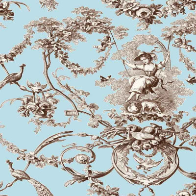 Toile de jouy Ludivine bleu Thevenon 280 cm