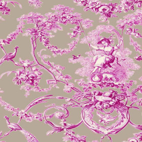 Toile de jouy Ludivine fuchsia lin Thevenon 280 cm