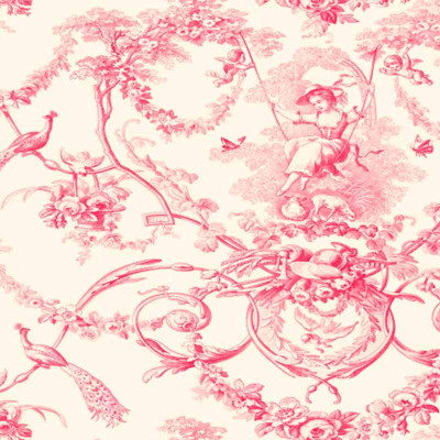 Toile de jouy Ludivine rose crème Thevenon 280 cm