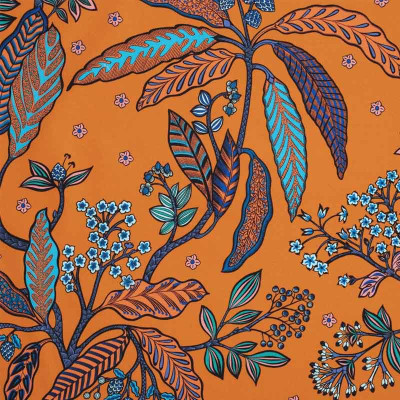 Tissu fleuri Bibi mandarine Thevenon