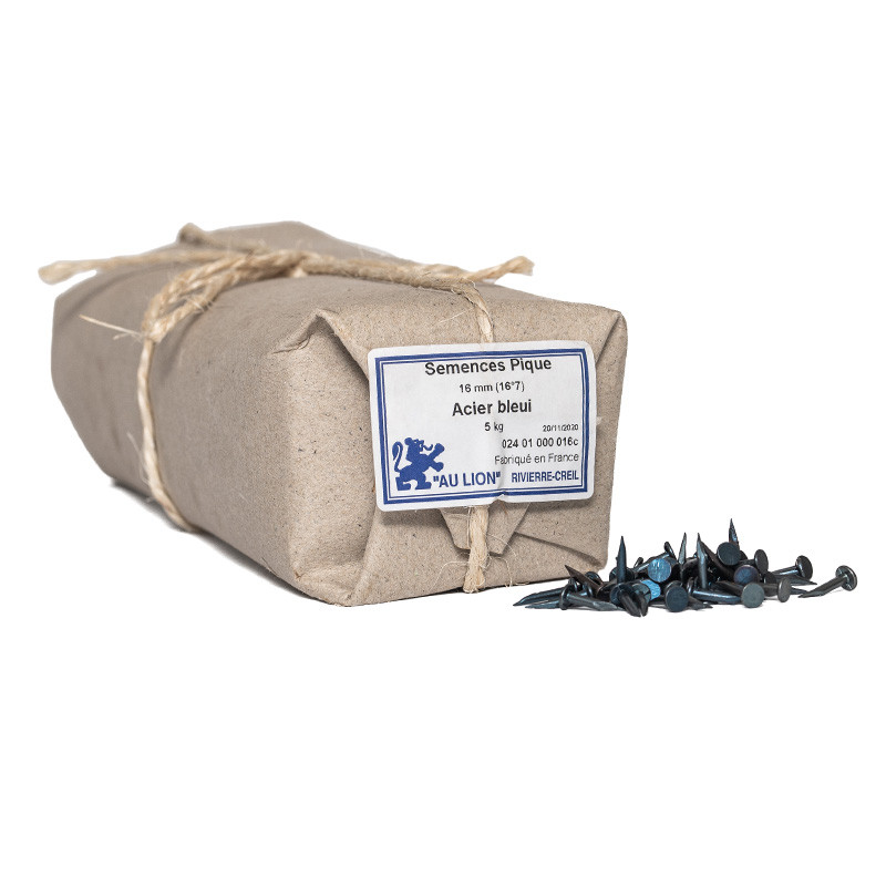 Semence Tapissier évidée 6°4 acier bleui - Au Lion 9mm 1kg (12230-09) - Nos Produits - Fournitures pour Tapisserie, Siège, Sellerie, Literie Semence Tapissier évidée 6°4 acier bleui - Au Lion 9mm 1kg (12230-09) - Nos Produits - Fournitures pour Tapisserie, Siège, Sellerie, Literie