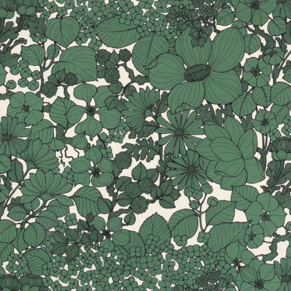 Tissu fleuri Suzie vert vanille Thevenon