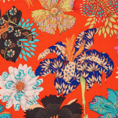 Tissu Kimono Flowers rouge Thevenon