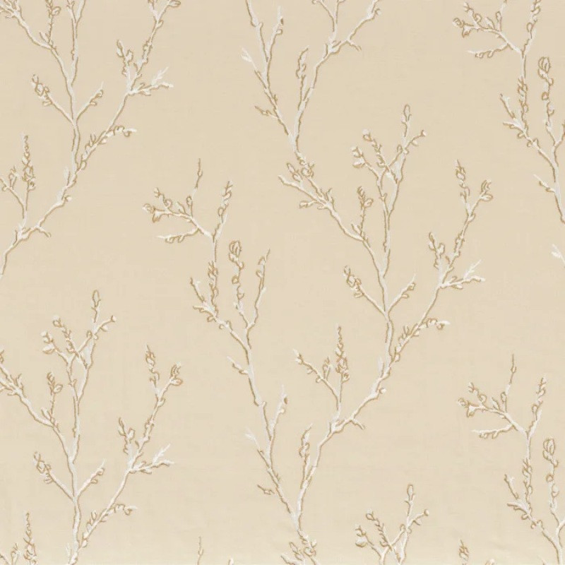 Coupon De Tissu D'ameublement épais Brodé Satin - Motif Arbres Camaïeu Gris Et Blanc - Neuf !