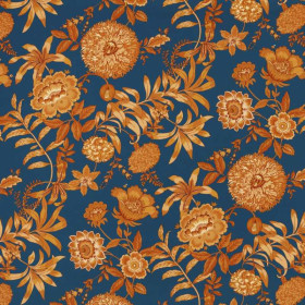 Tissu végétal Jacobine caramel bleu Thevenon