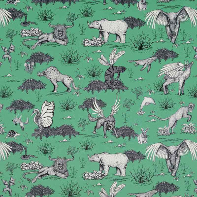 Toile de jouy Realite Irreelle Velvet vert d'eau Casal