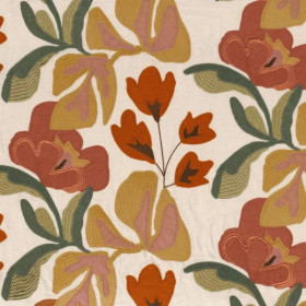 Tissu brodé Ayana kaki terracotta Casamance