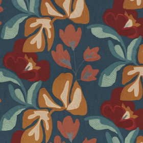 Tissu brodé Ayana celadon grenat Casamance