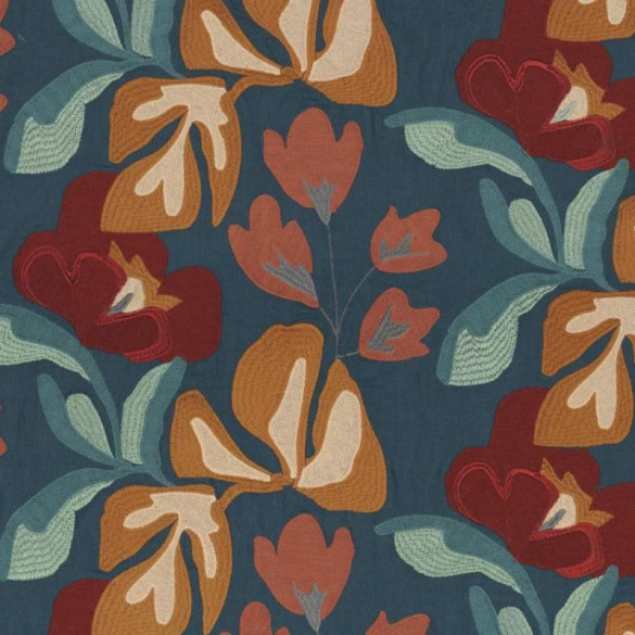 Tissu brodé Ayana celadon grenat Casamance