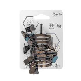 10 anneaux pince rideaux antic bronze pour barre Ø20mm