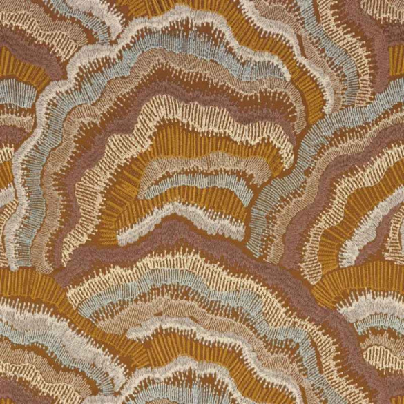 Tissu brodé Annella ocre celadon Casamance