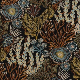 Tissu brodé Moana bleu baltique kaki Casamance