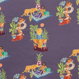 Toile de jouy Paresse Mediterraneenne satin violet Thevenon
