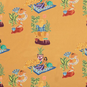 Toile de jouy Paresse Mediterraneenne satin ocre Thevenon