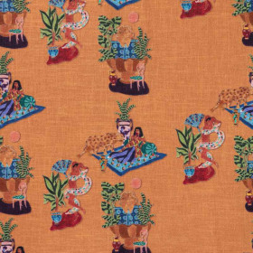 Toile de jouy Paresse Mediterraneenne lin caramel Thevenon