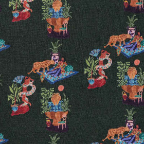 Toile de jouy Paresse Mediterraneenne lin vert Thevenon