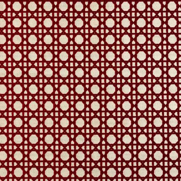 Tissu extérieur Cannage velours rouge carmin écru Thevenon