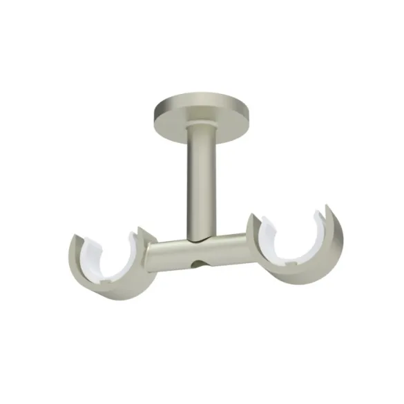 Support plafond double Ø20 mm nickel givré 70 mm