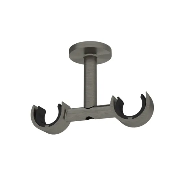 Support plafond double Ø20 mm argent vieilli 70 mm