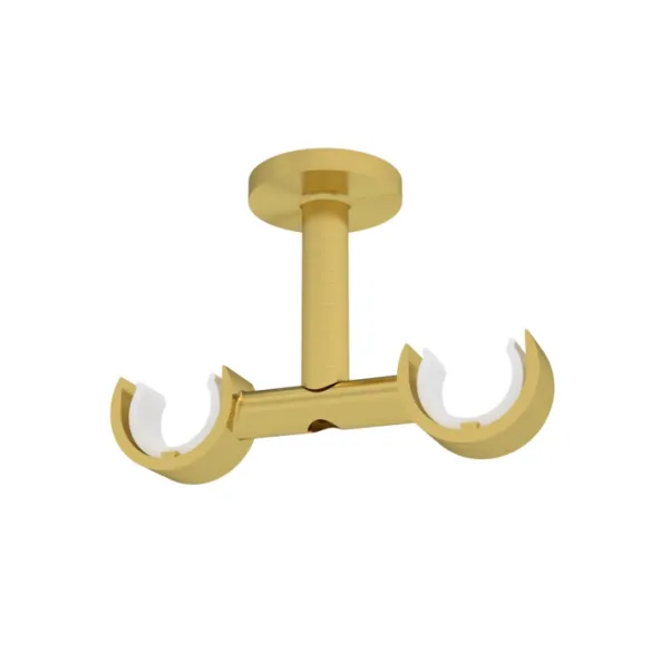 Support plafond double Ø20 mm décor laiton mat 70 mm