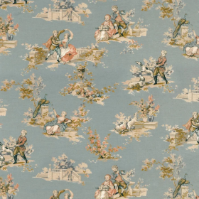 Toile de Jouy Gavotte bleu doux Camengo | Artapisserie.fr