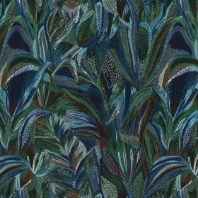 Tissu brodé Iridis multico bleu Casamance | Artapisserie.fr