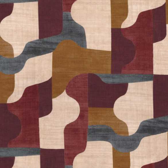 Tissu graphique Belle Epoque mordoré grenat Casamance | Artapisserie.fr