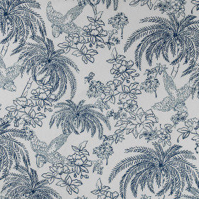 Toile de jouy bleu scène de pêche 280 cm |  artapisserie.fr