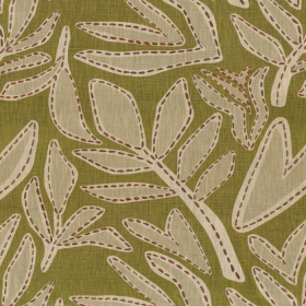 Tissu brodé Padua olive vert de gris Casamance | Artapisserie.fr