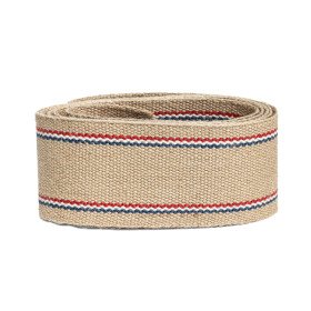 Sangle jute CS 811/850 85 mm à double rayure tricolore - 5m | artapisserie.fr
