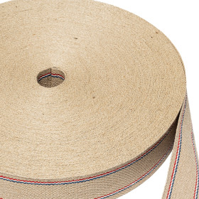 Sangle jute CS 811/850 85 mm à double rayure tricolore - 100m | artapisserie.fr