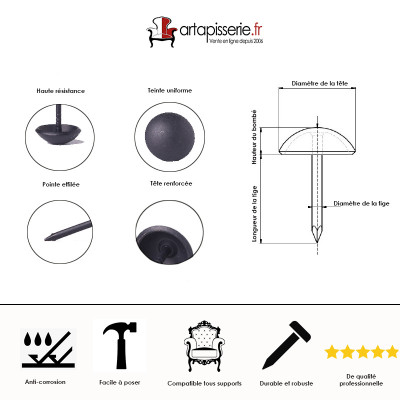 200 Clous Tapissiers Décoratifs Aluminium Brossé 9,5 mm, Lentille