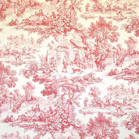 Toile de jouy Ronde villageoise framboise Casal