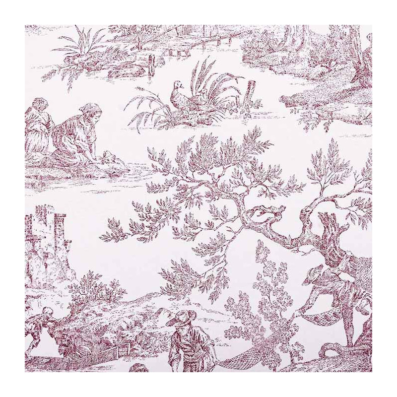 Toile De Jouy Rouge Avec Scène De Pêche – Pièce Décorative Neuve – Origine France