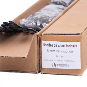 Carton de 125 bandes de clous tapissier Lentille Fer Bronze Renaissance 16 mm + 2000 clous