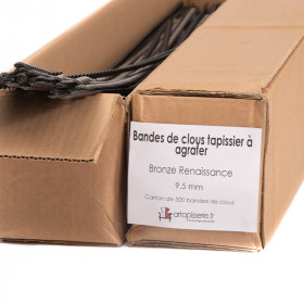 Carton de 500 bandes de clous tapissier à agrafer Lentille Fer Bronze renaissance 9,5 mm