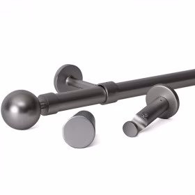 Kit tringle à rideau alu brossé Ø28 mm x 90 à 150 cm