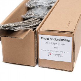 Carton de 125 bandes de clous tapissier Perle Fer Aluminium brossé 11 mm + 3000 clous