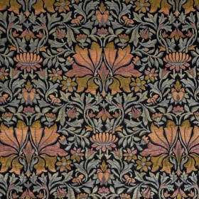 Tissu siège Belle Epoque Mucha orangé noir Casal