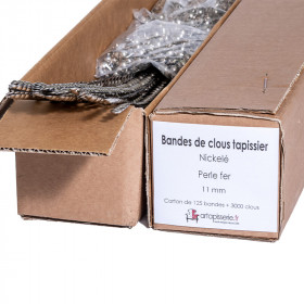 Carton de 125 bandes de clous tapissier Perle Fer Nickelé 11 mm + 3000 clous