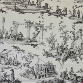 Toile de jouy Les Travaux de la Manufacture gris Casal