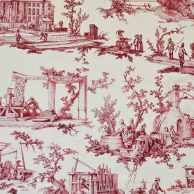 Toile de jouy Les Travaux de la Manufacture rouge Casal