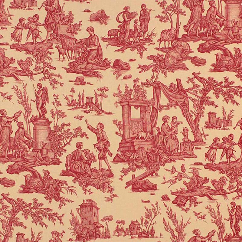 Grand abat-jour toile de Jouy Rouge  Scènes champêtres 41 cm