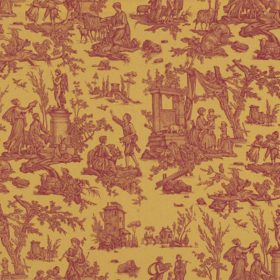 Toile de jouy Offrande à l'Amour rouge jaune Casal